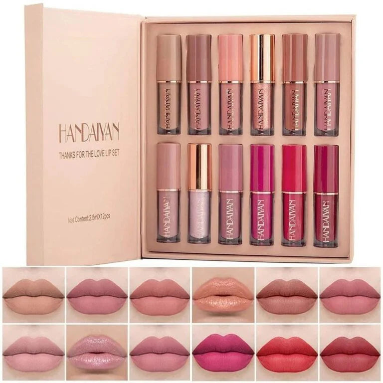 Handaiyan 12-Piece Lip Set: Matte & Gloss LIPGLOSS - ALIRE BEAUTY